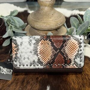 NWT Angel Ranch Chic Snake Print Wallet with Stud Accents